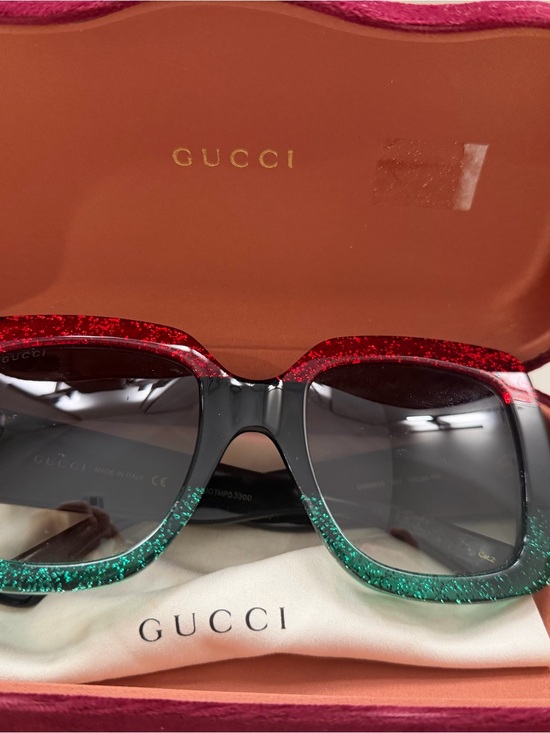 Gucci Accessories - Gucci Two-Tone Red & Green Glitter Square Sunglasses